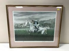 A gilt framed Paul Hart limited edition racing print, Grey Day, Cheltenham Gold Cup 1989,