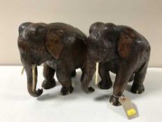 Two carved hardwood elephants