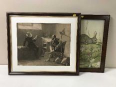 A Muriel Dawson rabbits print and a mahogany framed print - Playwrights