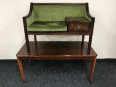 A mahogany telephone table and a coffee table on reeded legs