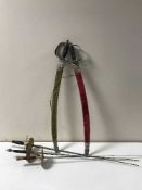 Three Spanish Toledo foils together with a pair of swords in scabbards