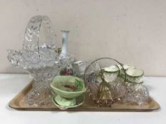 A tray of lead crystal ware, Carlton Ware dish and bowl, hand bell, tea china,