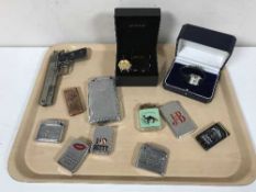 A Tissot wrist watch, together with a Montine wrist watch, a novelty Colt pistol lighter,