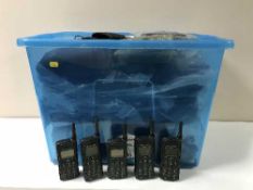 A box containing a large quantity of vintage Motorola mobile phones and accessories