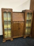 An oak side by side bureau bookcase