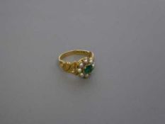 An 18ct gold Georgian emerald and pearl ring, size Q/R, 5.3g.