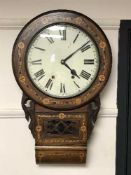 A Victorian inlaid mahogany drop dial wall clock