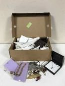 A tray of costume and silver jewellery - necklaces, beads,