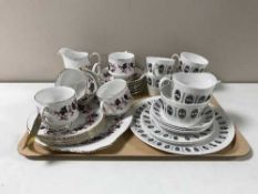 A tray containing a nineteen piece Paragon Michelle tea service together with a part Queen Anne tea
