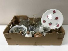 Four boxes containing assorted china, glassware,