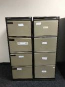Two x four drawer metal filing chests with keys