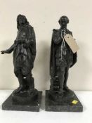 Two cast metal figures - Shakespeare and Milton on square marble base