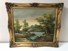 An oil on canvas - rural landscape signed Powels in an ornate gilt framed, oil on board - castle,