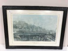 A framed colour print - The launching of the Great Britain 19 July 1943 and an oak framed