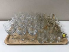 A tray of twelve lead crystal wine glasses and assorted glass ware
