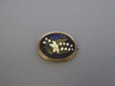 A Victorian pietra dura oval brooch, 46 mm x 37 mm, mounted in gold.