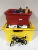 Two boxes of Lego & Lego Duplo, Playmobil fire truck,