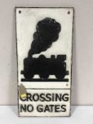 A cast iron railway relief plaque - crossing no gates