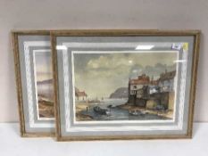Two gilt framed limited edition Jack Green prints depicting rural landscape and a harbour scene,