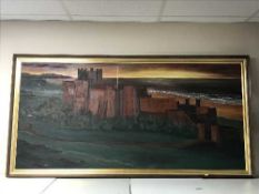 A large oak framed oil on board - A castle by S.i.