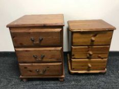 Two pine three drawer bedside chests