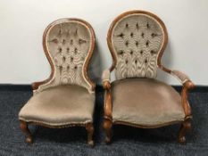 A Victorian style lady's & gent's armchair
