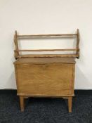 A teak record cabinet and a pine wall shelf