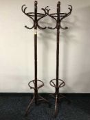 A pair of Bentwood style hat and coat stands
