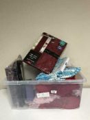 Two boxes of bedding, curtains,