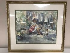 A pair of gilt framed Gordon King prints and a pair of limited edition prints entitled white roses