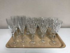 A tray of assorted lead crystal drinking glasses