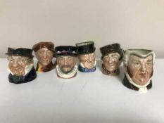 Six small Royal Doulton character jugs - Beefeater, Arry,