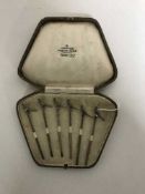 Six cased silver pheasant picks in case retailed by The Northern Goldsmiths