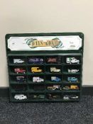 A Lledo Days Gone By display case containing vehicles