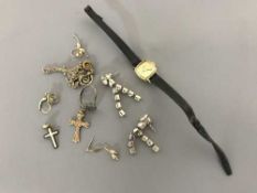 A 9ct gold cross pendant, wristwatch,