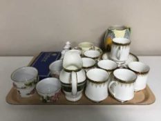 A tray of Losal Ware Burslem deco jug, Paragon Athena cup and saucers, Bunnykins bowl and cup,