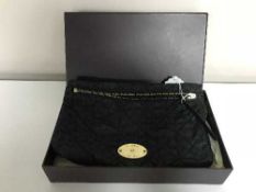 A navy blue Mulberry make up bag with brass zip and metal plate, width 26 cm x 16 cm,