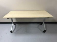 Five beech office folding tables on wheels