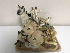 A tray of contemporary big cat and Persian cat ornaments