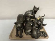 A tray of six Firth Sculptures cat figures