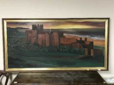 A large oak framed oil on board - A castle by S.i.