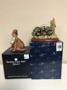 Four boxed Border Fine Arts figures including hedgehog family, fox cub,
