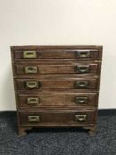 A mahogany brass bound five drawer cutlery chest