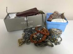 Two boxes of lady's spectacles and sun glasses plus a box of costume jewellery