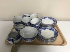 A tray of thirty three pieces of antique Salisbury blue and white china