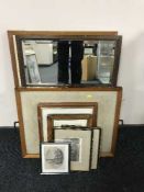 A mahogany dressing table mirror, pictures and prints inc.
