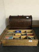An oak cased Singer sewing machine and a box of tap and dies