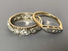 A 9ct gold stone set band ring and an 18ct gold ring
