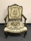 A continental salon chair with embroidered seat
