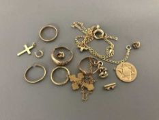 A group of 9ct gold rings, chains and other broken jewellery, 20.